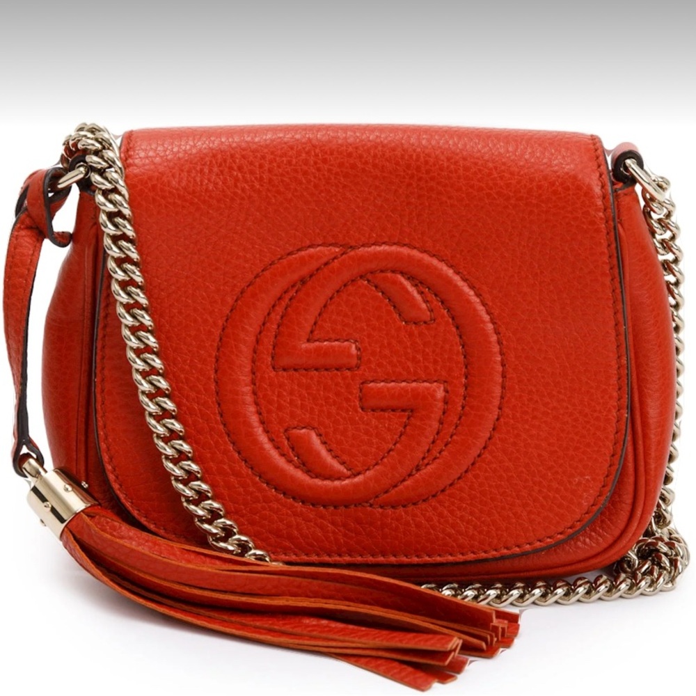 Gucci Red Grained Calfskin Leather small soho chain